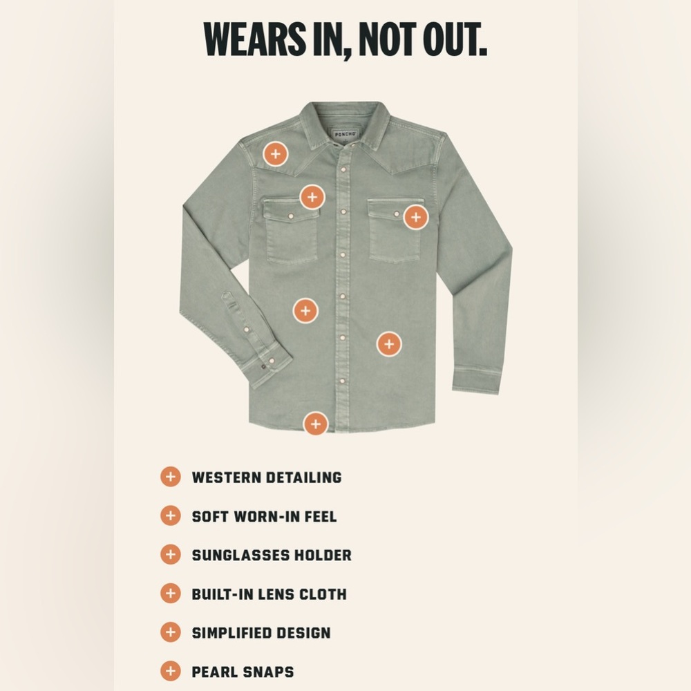 Poncho Cotulla Performance Denim Western Pearl Snap Shirt BrownWorkwear Outdoors - Picture 8 of 13